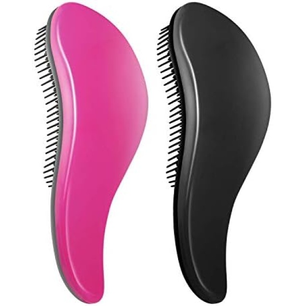 Howeet 2-PACK Detangler Brush, Detangling Hair Comb, Hair Brush for Detangling, No Pain Tangle Free Hair Brush for Adults and Kids - Pink & Black