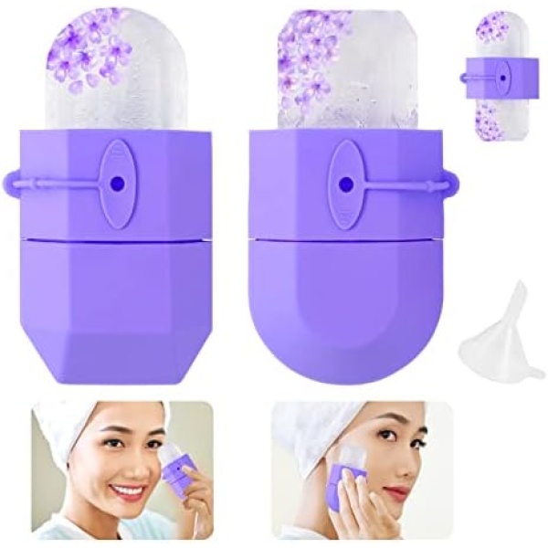 Ice Face Roller Beauty Ice Facial Roller for Face and Eye, Skin Care Tools, Silicone Ice Mold for Face (Purple)