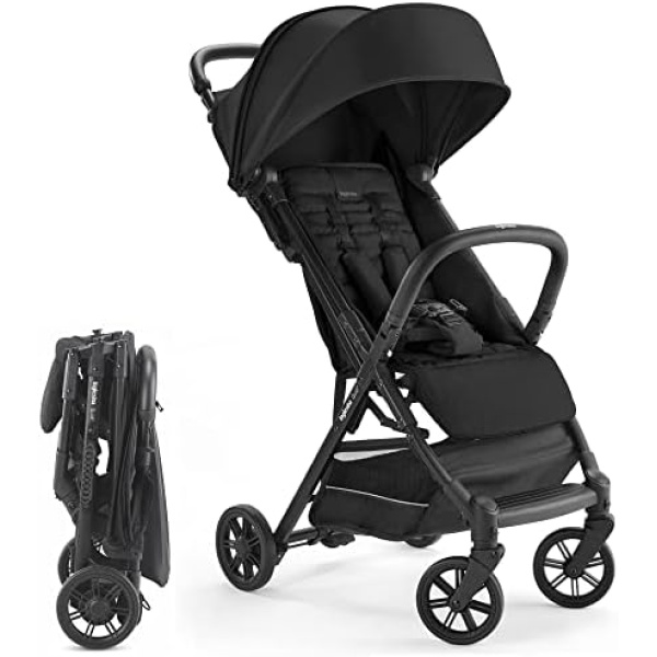 Inglesina Quid Baby Stroller - Lightweight at 13 lbs, Travel-Friendly, Ultra-Compact & Folding - Fits in Airplane Cabin & Overhead - for Toddlers from 3 Months to 50 lbs - Large Canopy, Onyx Black