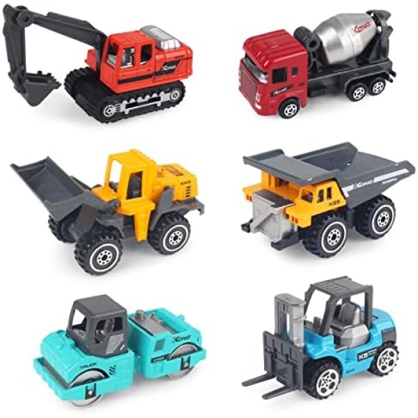 Joyfia Construction Vehicles Toys, 6 Mini Engineering Car Toys Set for Boys Girls Toddlers Birthday Age 3+, Kids Bulldozer Excavator Forklift Toys Cake Decorations Party Favors