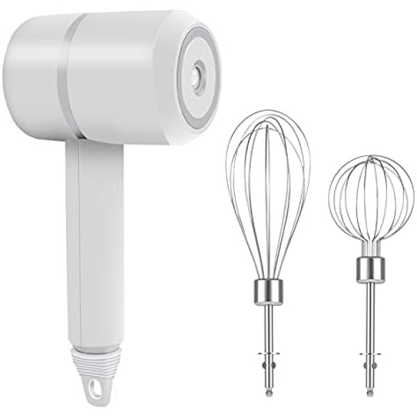 KWELLK Mini Wireless Hand Mixer, Egg Beater Charging Mini Household Electric Small Baking Stir Cream Tool 304 Stainless Steel Net (White)