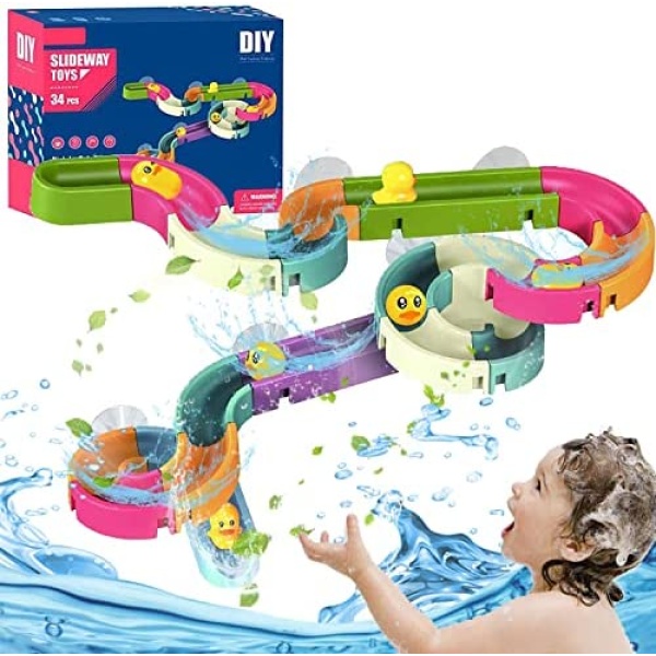 Kids Bath Toys Baby Bathtub Toys for Toddlers Building Tracks for Kids Age 3-8 Waterfall Ball for Infant Boys Girls Water Slide Shower Gift for Children Funny Tub Toys (34 PCS)