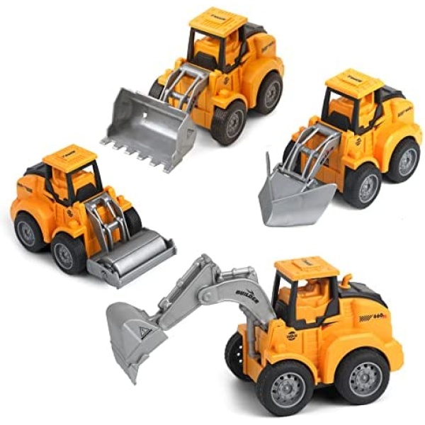 Kizeefun Construction Toys Car Set - Press and Go Excavator Toys, Pull Back Engineering Cars for Toddlers, 4PCS Pressure Vehicle Educational Kids Toys for 1 2 3 4 Boys and Girls