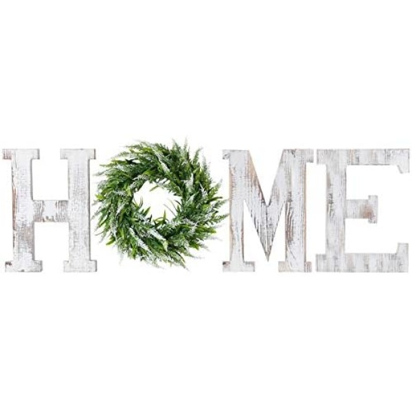 LOSOUR Home Letters with Wreath-Farmhouse Decor for The Home Clearance Wood Letters-Decorative Home Sign for Living Room Decor, Entry Way, Kitchen, etc (White)