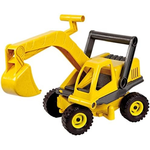 Lena Eco Active Toy Excavator Truck is a Eco Friendly BPA and Phthalates Free Biodegradable Green Toy Manufactured from Food Grade Resin and Wood, Yellow, 11x8x6"