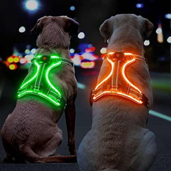 Light Up Dog Harness,LED Dog Harness No Pull with Soft Handle Rechargeable, Lighted Dog Harness for Medium Dogs(Reflective,Adjustable,Lightweight,Rainproof)