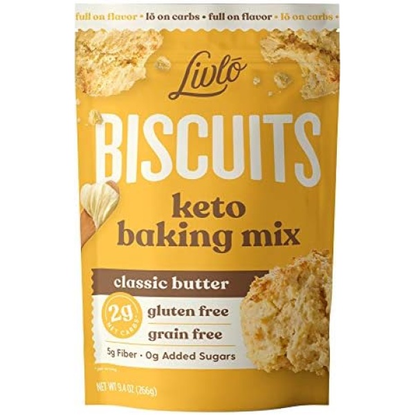 Livlo Keto Biscuit & Bread Mix - Low Carb & Gluten Free Baking Mix - 2g Net Carbs - Fast, Easy and Delicious Keto Friendly Food - 10 Servings - Classic Butter Biscuits