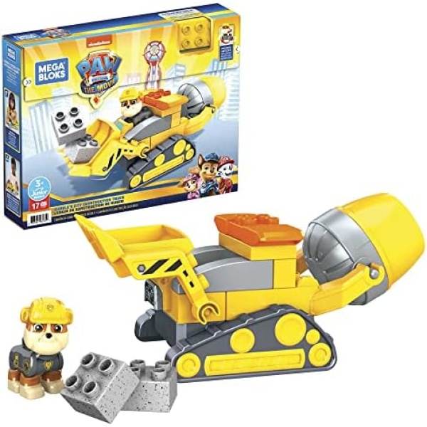 MEGA BLOKS Paw Patrol Toddler Building Blocks Toy Car, Rubble's City Construction Truck with 17 Pieces, 1 Figure, for Kids Age 3+ Years