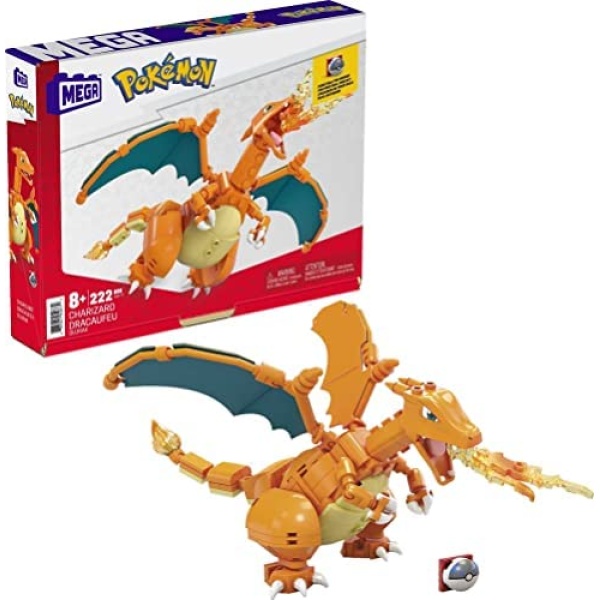 MEGA Pokémon Building Toys Action Figure, Poseable 4 Inch Charizard Collectible for Display with Bonus Heavy Ball Pin