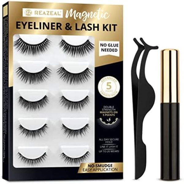 Magnetic Eyelashes, Magnetic lashes, Magnetic Eyelash kit, Magnetic Eyeliner with Magnetic False Lashes Natural Look-No Glue Needed (5-Pairs)