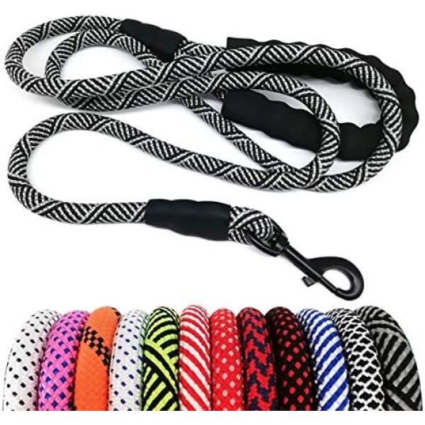 MayPaw Heavy Duty Rope Dog Leash, 6/8/10 FT Nylon Pet Leash, Soft Padded Handle Thick Lead Leash for Large Medium Dogs Small Puppy