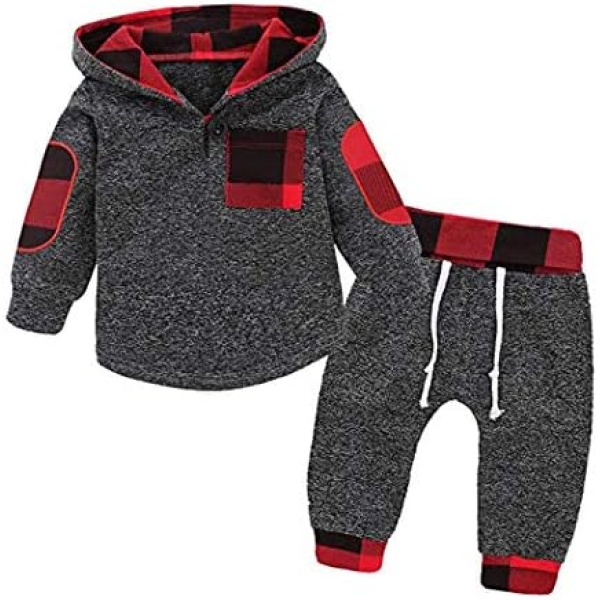 MetCuento Toddler Baby Boys Girls Hoodies Long Sleeve Sweater Tops Pants Kangaroo Pocket Fall Winter Clothes Set