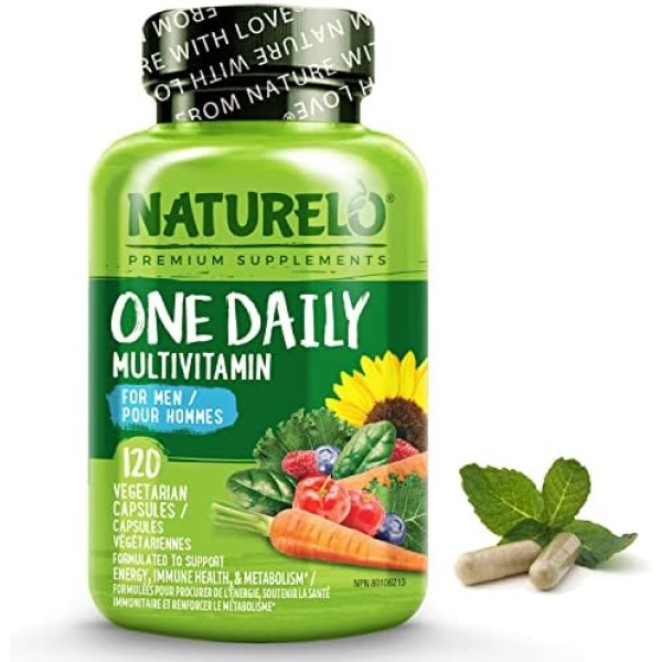 NATURELO One Daily Multivitamin for Men - with Vitamins & Minerals + Organic Whole Foods - Supplement to Boost Energy, General Health - Non-GMO - 120 Capsules | 4 Month Supply