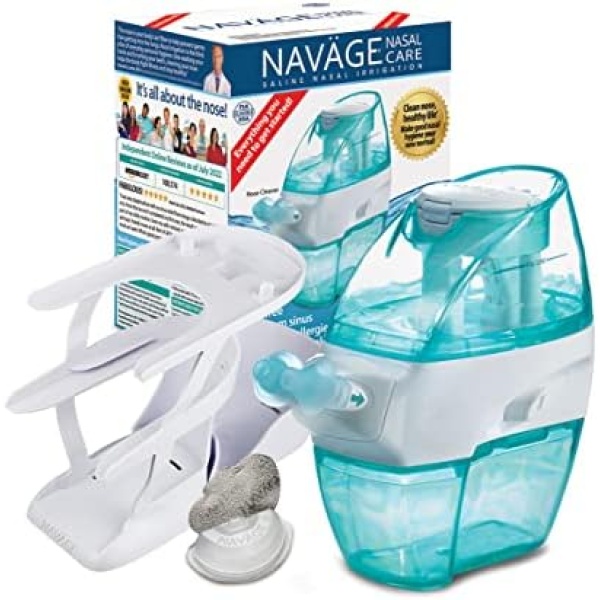 Navage Nasal Hygiene Essentials Bundle: Navage Nose Cleaner with 20 SaltPods and a Countertop Caddy. 129.90 if Purchased Separately, Save 19.95. for Improved Nasal Hygiene.