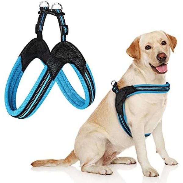 No Pull Dog Harness, Step in Reflective Mesh Padded Puppy Harness, No Choke Adjustable Dog Harness with 2 Buckles, Easy Walk for Medium Large Dog