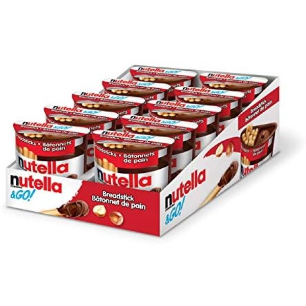 Nutella and Go Snack Packs, Chocolate Hazelnut Spread with Breadsticks, Perfect Bulk Snacks for Kids, 52 Grams, Pack of 10, 825 Grams