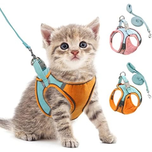 ORIA Cat Harness and Leash Set, Adjustable Vest Harnesses for Cats, Pet Harness with Reflective Strap for Walking, Orange Blue, XXS