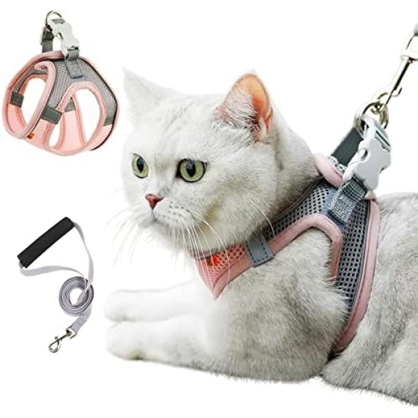 ORYEDA Cat Harness and Leash Set, Escape Proof Kitten Walking Vest for Small Medium Cats, Easy Control Outdoor Harness, Adjustable Breathable Pet Clothes with Reflective Strips