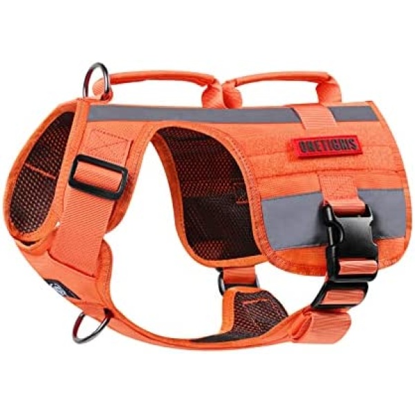 OneTigris Tactical Reflective Dog Harness, Service Dog Vest with No Pull D-Ring & Handle, High-Visibility Safety Suit for Outdoor(M, Orange)