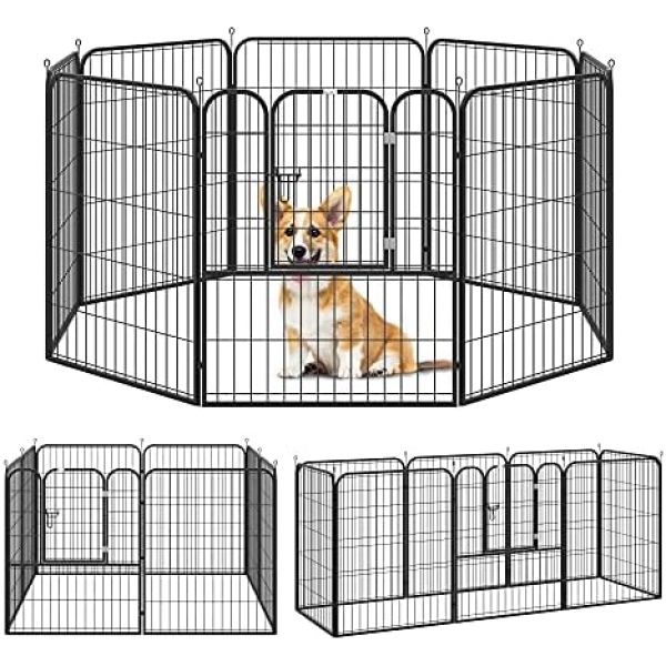 PawHut 8 Panel Pet Playpen Heavy-Duty Iron Indoor/Outdoor, 40-inch, Black