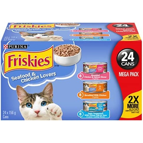 Purina Friskies Seafood & Chicken Lovers Wet Cat Food Variety Pack 24 x 156g Cans, Brown (45078)