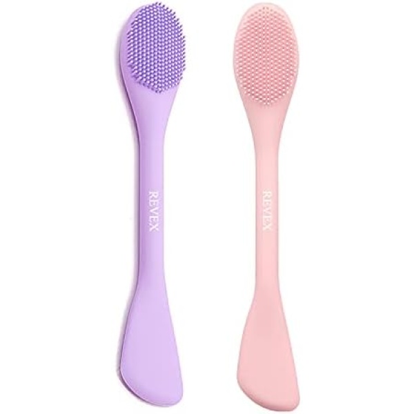 REVEX Silicone Face Mask Brush Applicator，2 Packs Double-Ended Facial Mask Brush for Mud, Clay, Charcoal Mixed Mask，Soft Makeup Beauty Brush Tools for Apply Cream, Lotion (Pink+Purple)