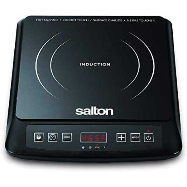 Salton Portable Induction Cooktop Cool Touch LED Display Cooker with 8 Temperature Settings for Precise Control, Energy Efficient, 1500 Watts (ID1948), Black, Medium