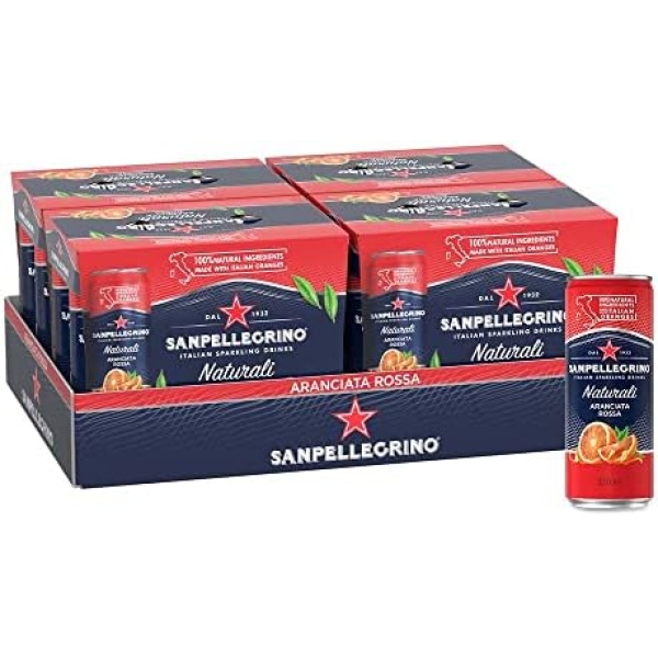 San Pellegrino Naturali Italian Sparkling Drink Aranciata Rossa, Blood Orange, 330 mL Can, 24 Cans Total