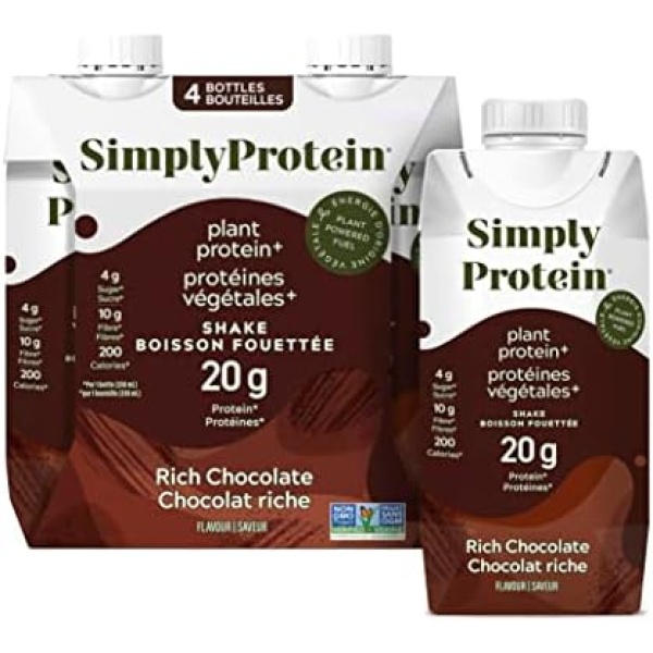 SimplyProtein Ready-To-Drink Protein Shake, 20G Protein, Rich Chocolate, Plant-Based, Gluten-Free, Dairy-Free, Kosher, 330ML, (4 Pack)