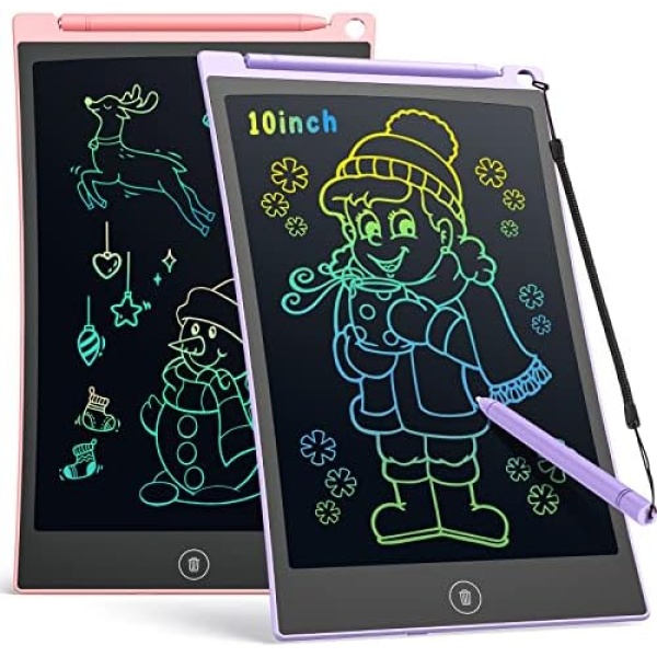 TECJOE 2 Pack LCD Writing Tablet, 10 Inch Colorful Doodle Board for Kids, Electronic Drawing Tablet, Kids Travel Games Activity for Learning, Toy Gifts for 3–6-Year-Old(Pink and Violet)