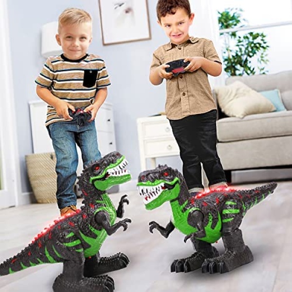 TEMI 8 Channels 2.4G Remote Control Dinosaur for Kids Boys Girls, Electronic RC Toys Educational Walking Tyrannosaurus Rex with Lights and Sounds Powered by Rechargeable Battery, 360 Deg Rotation Stunt