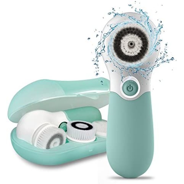 TOUCHBeauty Spin Facial Cleansing Brush,360 Degree Rotating Facial Brush For Cleaning And Exfoliating with 3 Skin Care Spin Brushes & Anti-slip Silicone Handle, 3 In 1 Upgraded Cleanser Kit (Green)