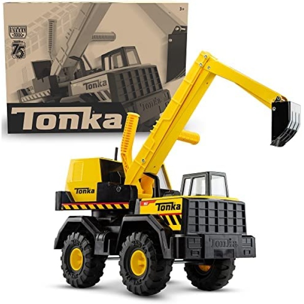 Tonka Steel Classics Toughest Mighty Excavator, Kids Construction Toy for Boys & Girls, Interactive Toy Vehicle for Creative & Realistic Play, Ages 3+ - Frustration Free Packaging