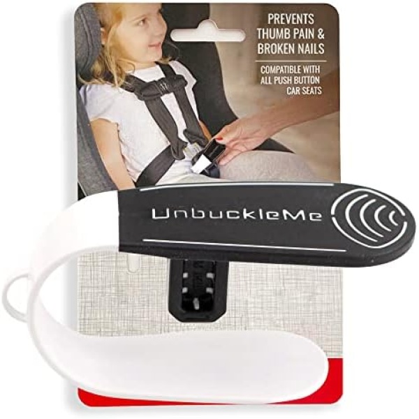 UnbuckleMe Car Seat Buckle Release Tool - As Seen on Shark Tank - Makes it Easy to Unbuckle a Child's Car Seat - Easy Tool for Parents, Grandparents & Older Children (1 Pack, Black & White)