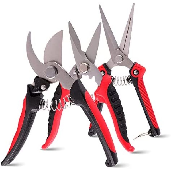 VASLON Garden Bypass Pruners Pruning Shears Rubber Handle Scissors Plant Gardening Hand Tools Branch Cutters Clippers Tree Trimmer with Safety Lock