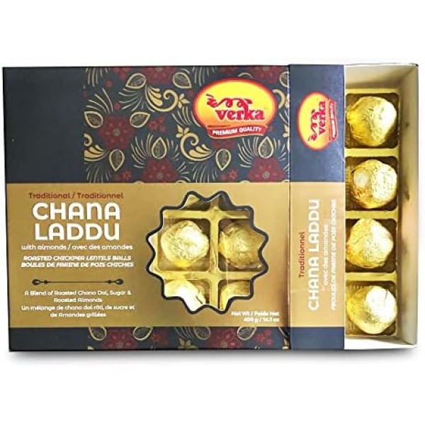 Verka - Traditional Chana Laddu, Roasted Chickpeas Lentil Balls With Almonds, Sweet Indian Snacks For Festivals, Healthy Snacks For Adults & Kids, 16 Laddu Per Pack