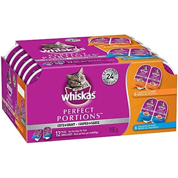 WHISKAS Perfect Portions Wet Cat Food Cuts in Gravy - Chicken & Salmon - 75g (12 Pack)