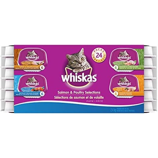 WHISKAS Salmon and Poultry Selections Wet Cat Food Paté, 100g (24 Pack)