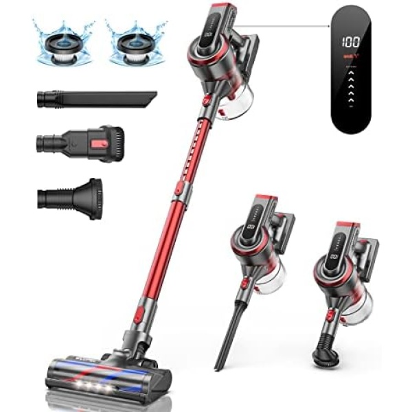 WLUPEL Cordless Vacuum Cleaner, 33kPa/400W Powerful Stick Vacuum with 55 Min Running Time Battery, Handheld Cordless Vacuum Cleaner with Touch Display for Hardfloor, Carpet and Pet Hair (Hero 8 Pro)