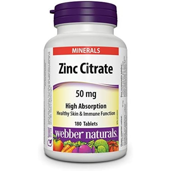 Webber Naturals Zinc Citrate 50 mg, 180 Tablets