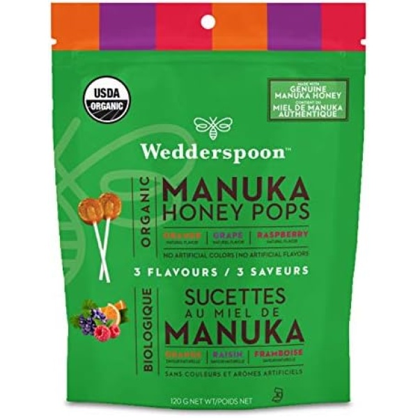 Wedderspoon Organic Manuka Honey Lollipops, Variety Pack, 24 Count (Pack of 1)| Genuine Manuka Honey + Vitamin C| No Artificial Flavors or Dye| Feel Better Lollipop for Kids & Grown-ups