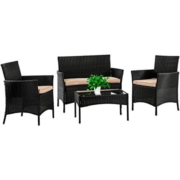 Wicker Patio Furniture 4 Piece Patio Set Chairs Wicker Sofa Outdoor Rattan Conversation Sets Bistro Set Coffee Table for Yard or Backyard