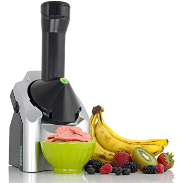 Yonanas 902 Classic Original Healthy Dessert Fruit Soft Serve Maker Creates Fast Easy Delicious Dairy Free Vegan Alternatives To Ice Cream Frozen Yogurt Sorbet Includes Recipe Book BPA Free, Silver