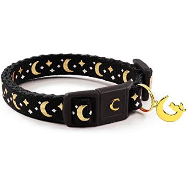 waaag Pet Collar Gold Moons and Stars Cat Collar, Safety Breakaway Cat Collar, Glow in The Dark