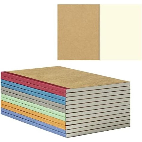 12 Pack A5 Composition Notebook Journals 120 Pages, 8.26 x 5.5 inch Blank Kraft Notebooks with Rainbow Spines - Kraft Cover Blank Journal Bulk for School, Office by zmybcpack