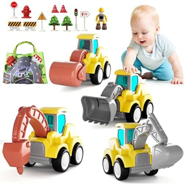 16 PCS Toddlers Toy Cars Set for Baby with Playmat Pull Back Cars Toys Press and Go Truck Toys for 3 4 5 Years Play Vehicles Construction Truck Engineering Cars for Boys Girls