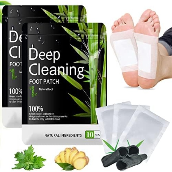 20 PCS Deep Cleansing Foot Pads,Natural Bamboo Vinegar and Ginger Powder Foot Pads Foot Patches for Foot Care