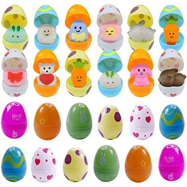 48PCS in 1, Fillable Surprise Eggs 24pcs with 24pcs Mochi Squishy Toys, Classroom Surprise Toys Plastic Surprise Eggs Bulk Perfect for Party Stuffer for Kids Class Prize Birthday Xmas Gifts Party Favors (48PCS)