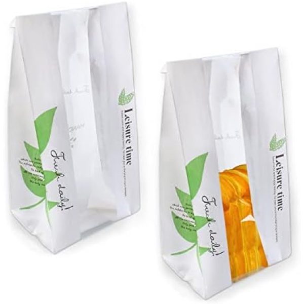 50Pcs Paper Bread Bags White Bakery Bags with Window Oil Proof Toast Bread Bag for Home Kitchen Bakery Container Snack Packing（12 * 5 inch） (White)