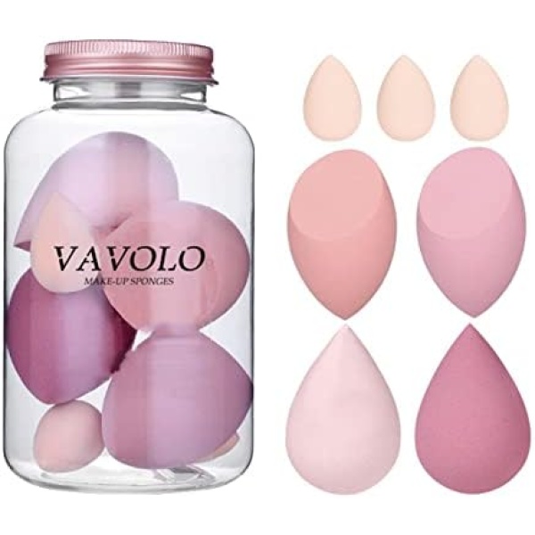 7 PCs Multi-color Series Makeup Sponge Set, Foundation Blending Beauty Blender, Flawless for Liquid Creams and Powders (Pink)